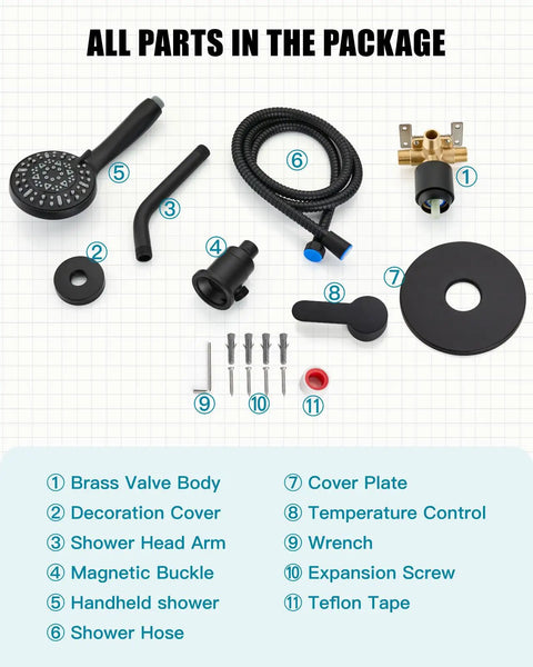 Slick Matte Black Shower Faucet Set Featuring A Six Mode Handheld Sprayer And Easy Clip Magnetic Docking Valve Trim For No Fuss Bathroom Refresh That Hits Different