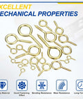 No Mess Heavy Gold Screw Eye Hooks Four Count Featuring Knockout Carbon Steel Build Rock Solid Thread Grip for DIY Projects.