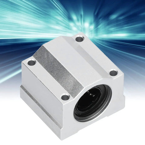 Top Shelf Heavy Duty 20mm Aluminum Linear Ball Bearing Slide Block with Slick Rolling Bushings for Precision CNC Machines, close-up view.