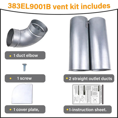 Upgraded 383EEL9001B Dryer Venting Kit For Side Or Bottom Exhaust With 2 Straight Ducts Plus 1 Elbow includes components.