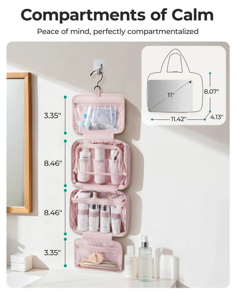 hanging travel toiletry bag womens Terra in White Sands and 9 Interior Mesh Pockets Terra Hanging Toiletry Bag in