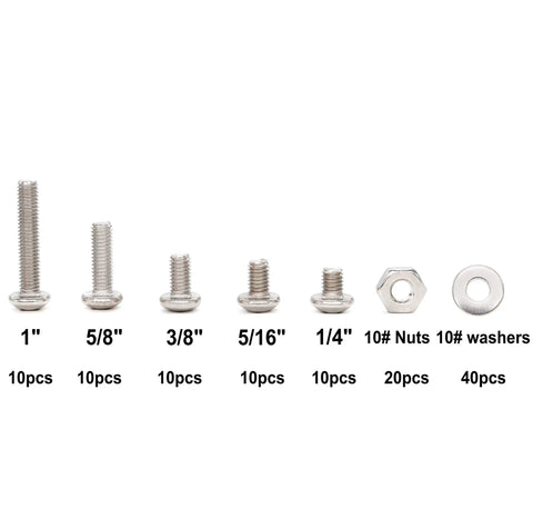 110 Piece 10 32 Pan Phillips Screws Hex Nuts Flat Washers Assortment Kit In 304 Stainless Steel With Durable Storage Box Includes One Quarter Inch Five Sixteenths Inch Three Eighths Inch Five Eighths Inch And One Inch Length Screws