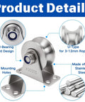 2 Pack U Groove Pulley Wheel For Rope With Stainless Steel Cable Pulley Wheel And Screws Wall Mounted Lifting Pulley Block With Duplex Bearings Heavy Duty DIY Gear For Gym Equipment And Sliding Rolling Gates, 304 stainless steel U-groove pulley with 4 mounting holes
