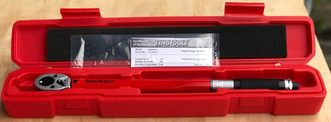 Half Inch Drive Torque Wrench 30 To 150 Ft Lb Reversible Click Steel Ratchet in red case with certification