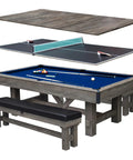 7 Foot Pool Table Combo With Benches Table Tennis And Dining Tops Billiards Set Ping Pong Ready in Rustic Gray Barnwood Finish