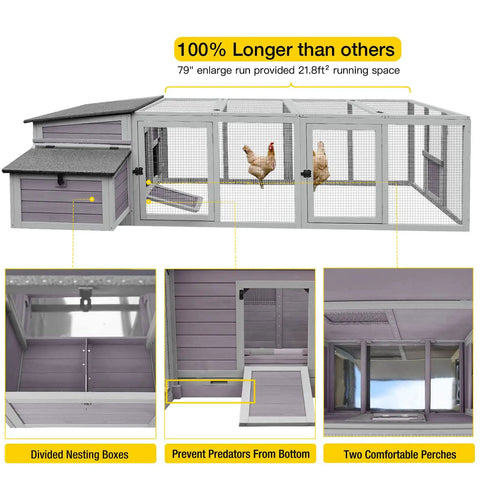 Outdoor Wooden Chicken Coop For 4 To 6 Birds With Two Nesting Boxes, Big Hen House And Bird Run, Cozy Weatherproof Setup