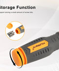 Seventy Seven Piece Ratcheting Screwdriver Bit And Socket Kit With Heavy Duty Carry Case showing storage feature with screw bits in handle.