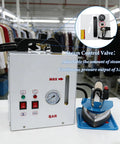 Pro Grade 110V Commercial Curtain Steamer With 4L Tank And 3KG Steam Flow, showing steam control valve and iron setup.