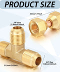 Brass Tube Fitting Kit With Flare Tee Fittings Three Eighths Inch, Brass Three Eighths Inch Female Flare Swivel Adapters, And Two Compression Tee Connectors Plus Waterproof Adhesive Tape Pack For Quick No Fuss Valve Setup. 3/8 in brass flare tee and adapter sizes
