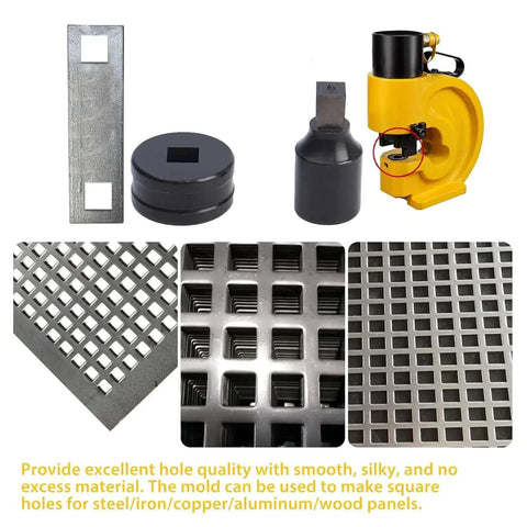 Square Die Punching Set For CH-70 Machine, Hydraulic Die Kit with Upper and Lower Dies, 17x17mm Slotting Punch on metal and machine background