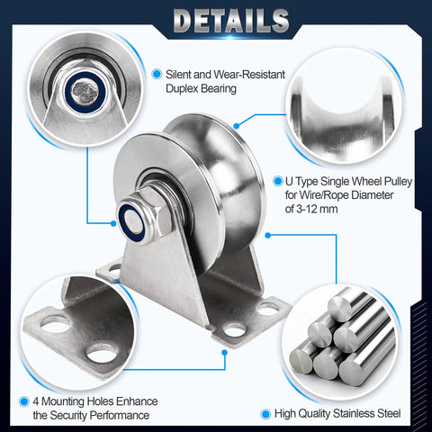 Beefy Stainless Steel Wall Mounted Rope Pulley Wheel 1 Pack For Gym Equipment And Sliding Gates with duplex bearing details