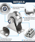 Beefy Stainless Steel Pulley Wheel For Rope And Cable Systems, Wall Mounted U Type Block 2 Pack with duplex bearing details.