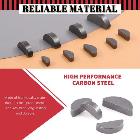 Half Moon Woodruff Key Set 205 Pcs Carbon Steel Assortment Kit With 12 Sizes for Mechanical Fasteners detail display