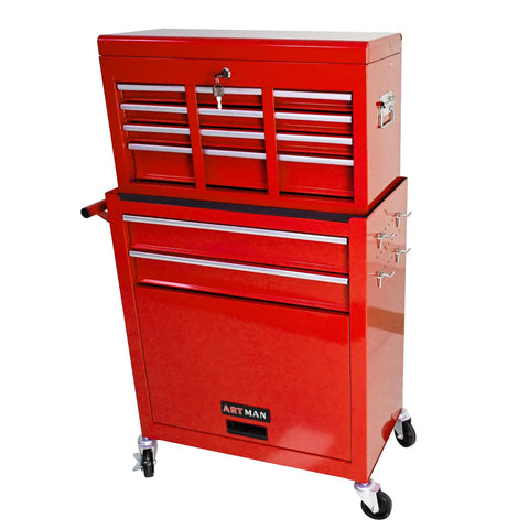 Heavy Duty 8 Drawer Rolling Tool Chest On Wheels With Locking Casters And Detachable Mobile Case in red metal