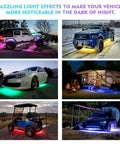 Vehicles with Double Row RGB LED Underglow Light Kit With Bluetooth App Control And Wireless Remote 4 Pack Underbody Neon Lights