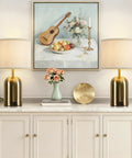 Touch Control Gold Bedside Table Lamps Set Of 2 on white sideboard with painting in background