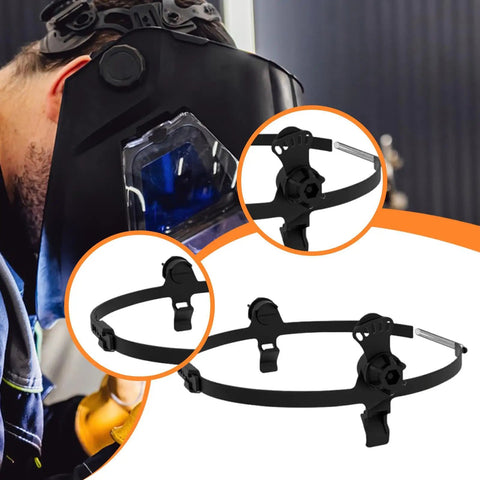 Hard Hat Welding Headlamp Accessory With Adjustable Headband And Universal Mount shown in use on a hard hat