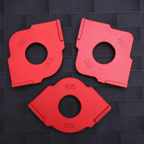Heavy Duty Aluminum Router Template Jig And Precision Radius Corner Locator With Half Fillet Measuring Set Spanning R10 Through R35 Sizes for R10, R15, R20, R25, R30, R35 radius templates