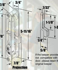 Replacement Sliding Screen Door Handle And Latch With Keeper In Black Zinc Alloy, labeled dimensions and design details