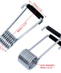 Grab These Four Pack Butterfly Spring Door Closers Featuring Slick Rubber Bumpers And A Universal Fit That Slides Right Onto Any Standard Hinge Pin For Whisper Quiet Self Closing Action On Closet Cabinet And Pantry Doors. A close-up of chrome spring hinges, measuring sizes with black rubber bumpers.
