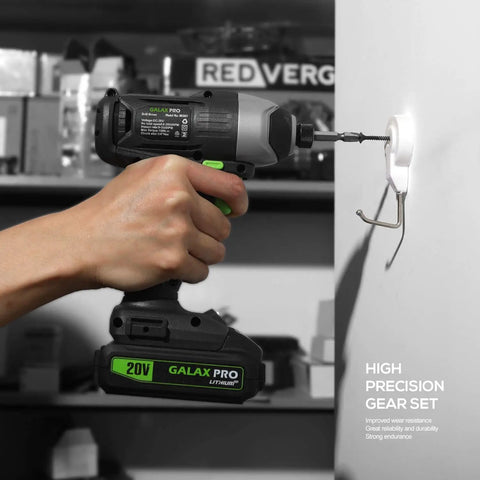 20V Cordless Impact Driver With One Quarter Inch Hex Chuck LED Work Light Includes Six Bit Set Variable Speed Trigger
