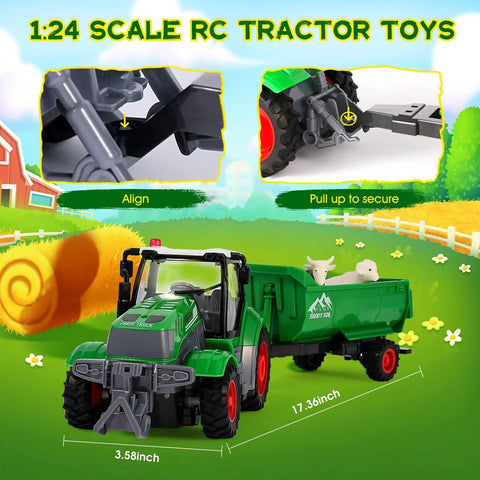 Epic Remote Control Tractor Toy Set with Trailer and Light Up Farm Vehicle, includes tractor, trailer, and farm animals