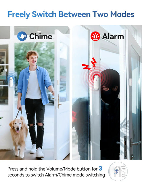 2 In 1 Door Alarm And Window Sensor Chime Set For Kid Safety And Home Security With 3 Level Volume Easy Switch Between Alarm And Doorbell Works On Doors And Windows Ideal For Garages And Apartments 3 Pack, white
