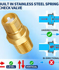 RV Water Heater Backflow Preventer With 1/2 In NPT Double Male Threads Lead Free Brass Check Valve For Safe Potable Water