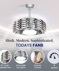 Bladeless Ceiling Fan With Lights And Remote, Oceano 23 Inch Low Profile Modern Ceiling Fan For Kids Room, Downrod Or Flush Mount, Dimmable LED, 6 Speeds, Reverse, Bronze Finish displayed in modern room with remote control.