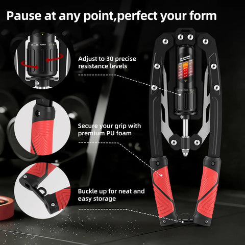 Get Pumped With This Premium Hydraulic Chest Expander Machine For Home Gym features adjustable resistance levels and foam grips.