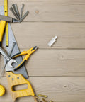Killer Quality 50 Pack Shutter Repair Pins Spring Loaded Plantation Shutter Fasteners on a wooden workbench with tools.