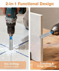 SUNJOYCO 5-pc dry diamond drill bit set for glass and tile; sizes 1/4-1/2 in; dry drilling and edge finishing.