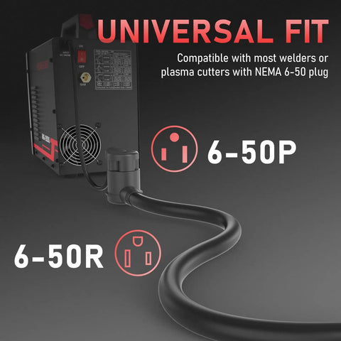Beefy 50 Ft 8 AWG Welder Extension Cord 250 Volt NEMA 6-50P To 6-50R For Welding Machines in universal fit illustration