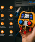 Digital HVAC Manifold Gauge Set DMG2SE With Hoses And R410A Adapters For Fast Onsite Diagnostics No Nonsense Readouts Instant High And Low Side Saturation Readouts And Precise System Troubleshooting, handheld digital manifold