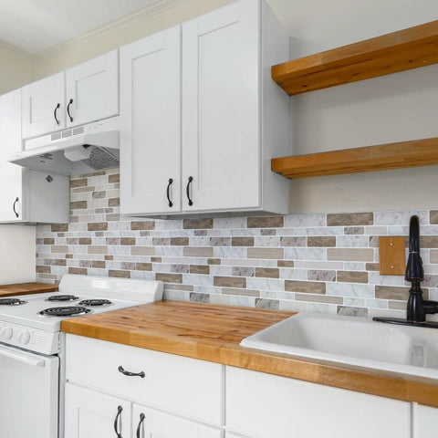 Peel And Stick Marble Look Tiles 12x12 Inch For Kitchen Backsplash And Bathroom, Water And Heat Resistant, Easy DIY Cut To Fit view