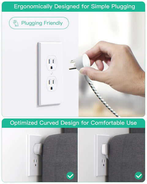 Flat Design Power Strip With USB Ports And 5 Foot Extension Cord Game Changer Travel Kit charging in a wall outlet.