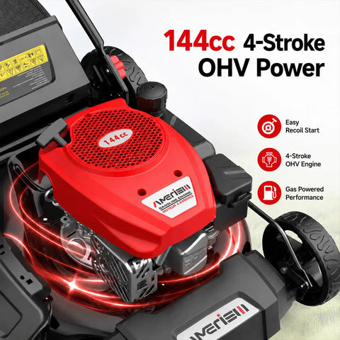 21 Inch Gas Lawn Mower With 144cc 4 Stroke OHV Engine 3 In 1 Push Mower For Yard Work Easy Start System Mulch Bag And Side Discharge built-in 144cc engine