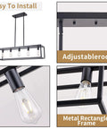 Farmhouse Rectangle Chandelier With Adjustable Height Matte Black 5 Light Industrial Pendant Lighting For Dining Room Kitchen Island And Foyer with adjustable rod and metal frame closeup
