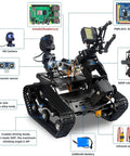 WiFi Robot Kit With Raspberry Pi 5 For Adults And Teens, 4DOF Robotic Arm On Tank Chassis Car, 2DOF HD Camera, highlighted features