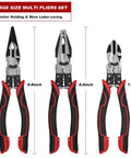 Heavy Duty 5 In 1 Pliers Set with Linesman Pliers, Diagonal Cut Pliers, Needle Nose Pliers, sizes labeled 8.8, 8.6, 7.8 inches
