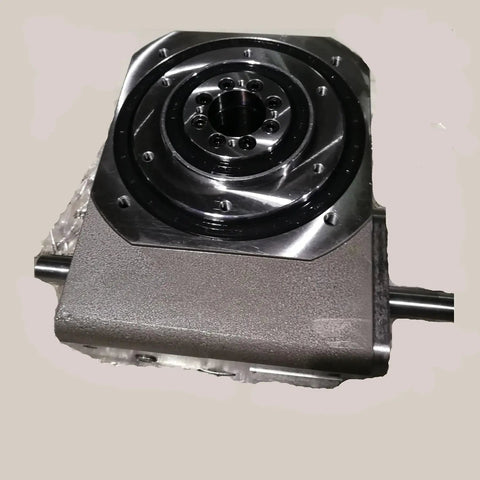 Top Shelf Rotary Actuator Cam Indexer With Hella Precise Indexing And A Smooth Quiet Ride For Heavy Duty Automation Assembly And Printing Factory Floor, close-up view.