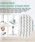 Four Pack Microfiber Steam Mop Pads For PowerFresh Models with zigzag pattern, shown with compatible mop models.