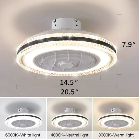 Bladeless Ceiling Fan With Lights And Remote, 21 Inch Flush Mount, 3 Speeds, 3 Light Color Temperatures, Modern 2 In 1 Design