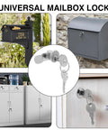 Universal Mailbox Lock Replacement Kit with Four Keys and Five Lock Size Options installed on various mailboxes