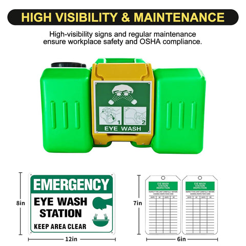 Portable Eye Wash Station With Wall Mount OSHA Approved Emergency Eye Wash Unit Includes Sign And Two Inspection Tags