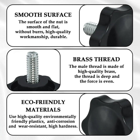 Slick Black Star Hand Knobs 4 Pack Featuring 1/4 20 Thread Solid Build with brass thread and eco-friendly materials for easy install.