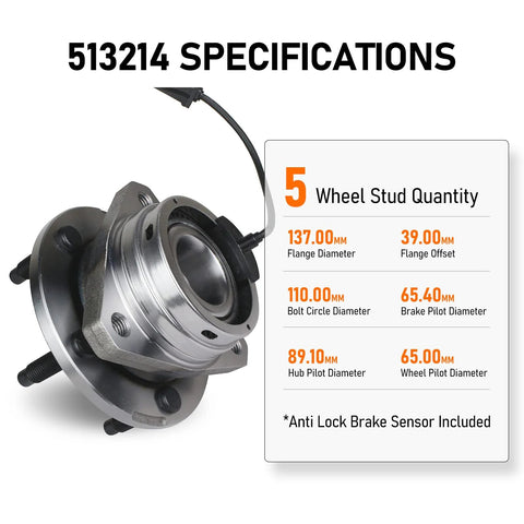 Front Wheel Hub Bearing Assembly With ABS For Chevy Malibu 2004-2012, Cobalt 2005-2010, HHR 2008-2010 specifications sheet