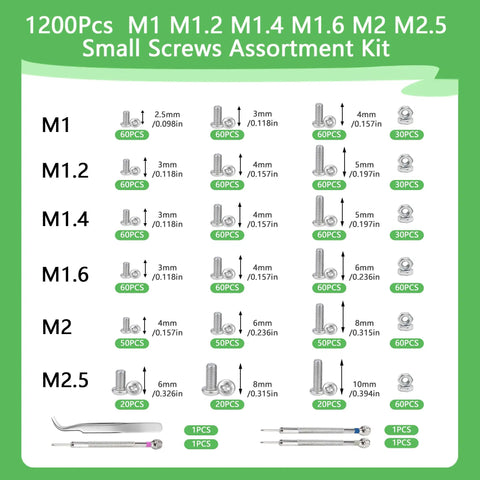 Metric Micro Screws Assortment Kit With Eighteen Sizes From M1 Through M2 Point Five Phillips Pan Head Tiny Machine Screws chart