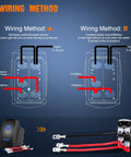 Wiring methods for Beefy Blue 5 Pin LED Rocker Switch SPST On Off 20A 12V 10A 24V with jumper wires for cars, trucks, boats, RVs.