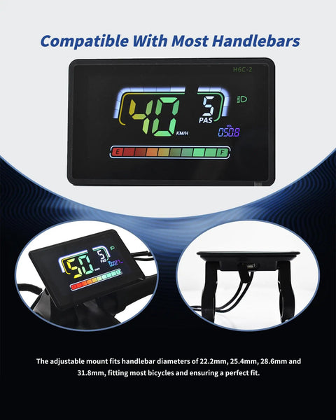 Ebike LCD Display With UART No 2 Protocol Colorful Bike Computer App Connectivity And USB Charging Port Panel Screen Speedometer Odometer 6 Pin Dope Color Display For Everyday Commuters